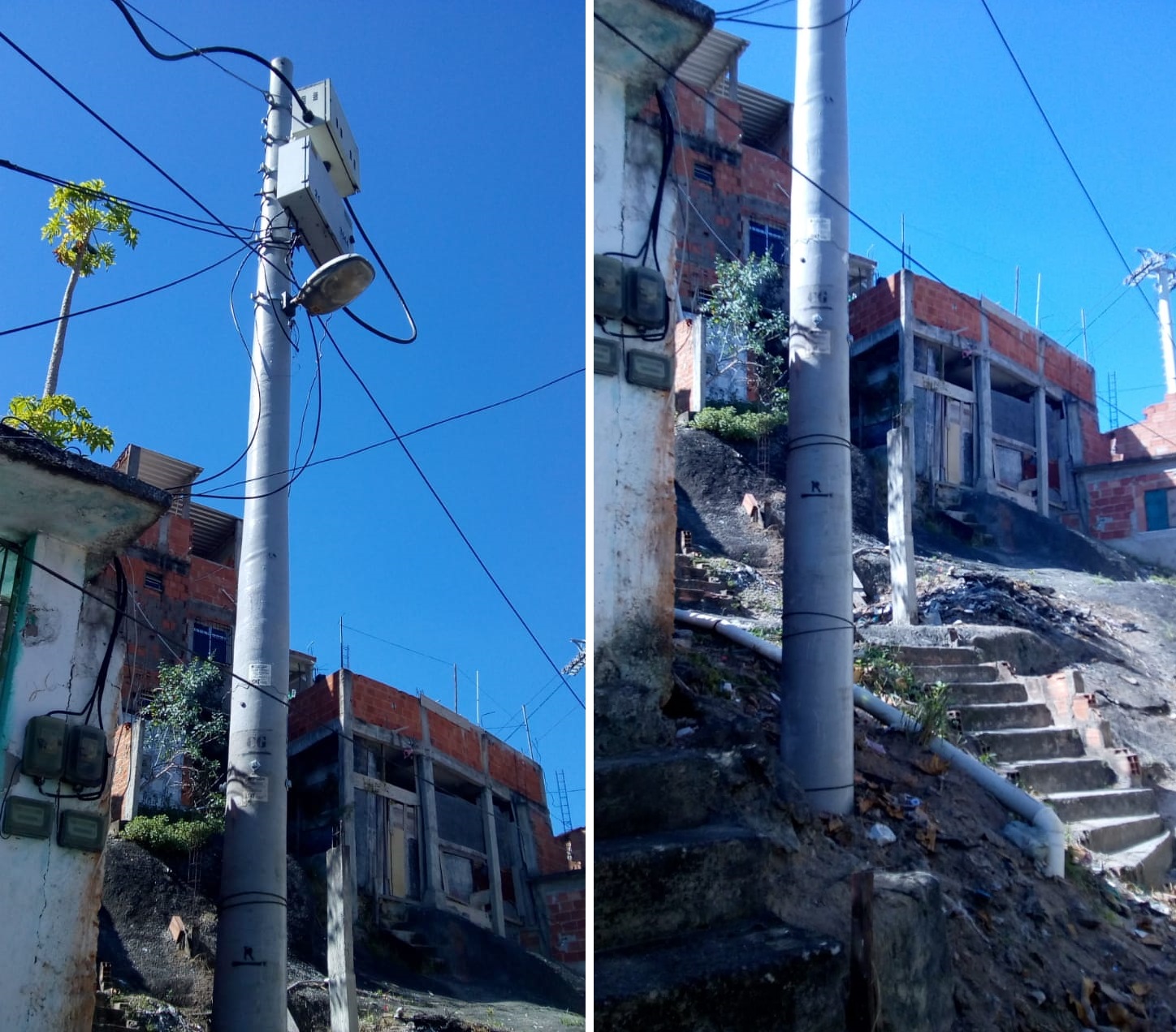 Light faz o reparo de poste que pegou fogo na Fazendinha, Complexo do Alemão