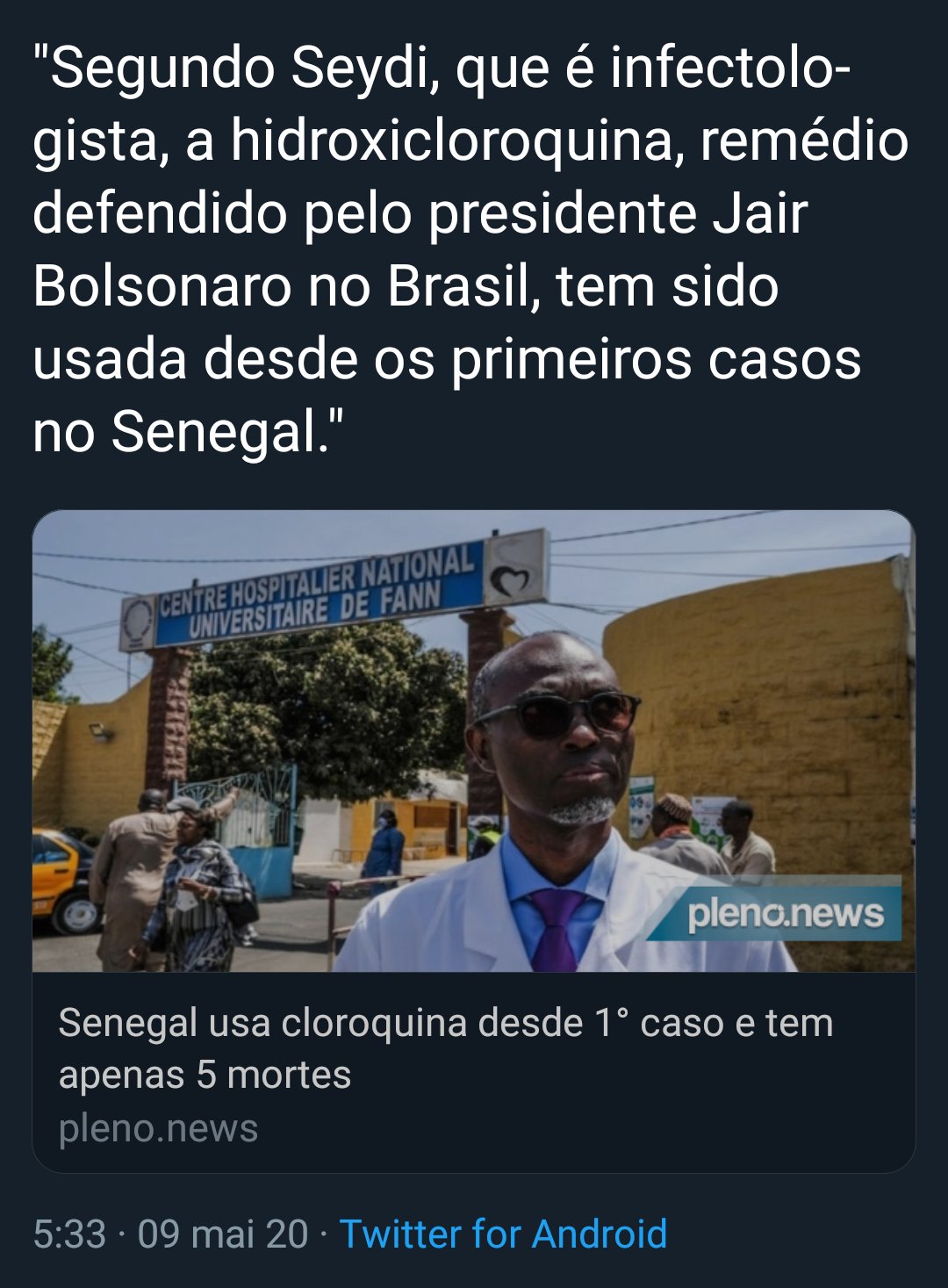 Senegal NÃO tem apenas cinco mortes por Covid-19 e NÃO usa cloroquina desde o primeiro caso
