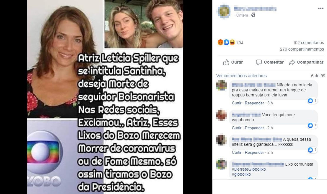 Atriz Letícia Spiller NÃO desejou a morte de apoiadores do presidente Jair Bolsonaro