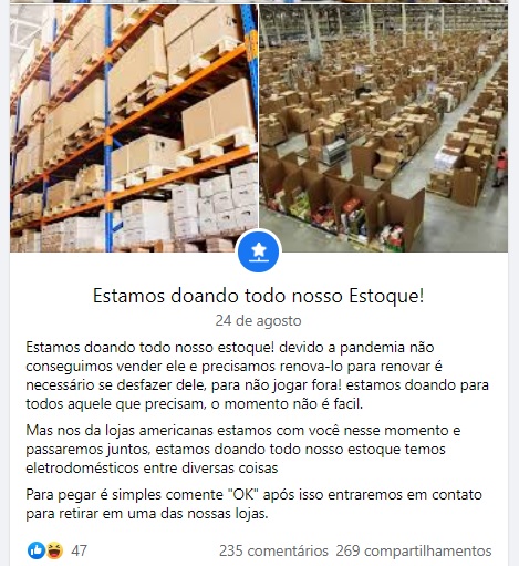 Lojas Americanas NÃO está doando estoque de eletrodomésticos por causa da pandemia