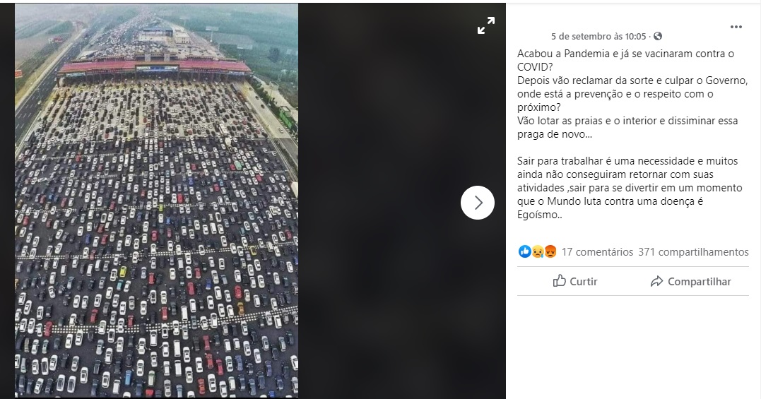 Foto de engarrafamento NÃO é do feriado do dia 7 de setembro no Brasil