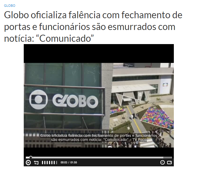 Rede Globo NÃO oficializou falência