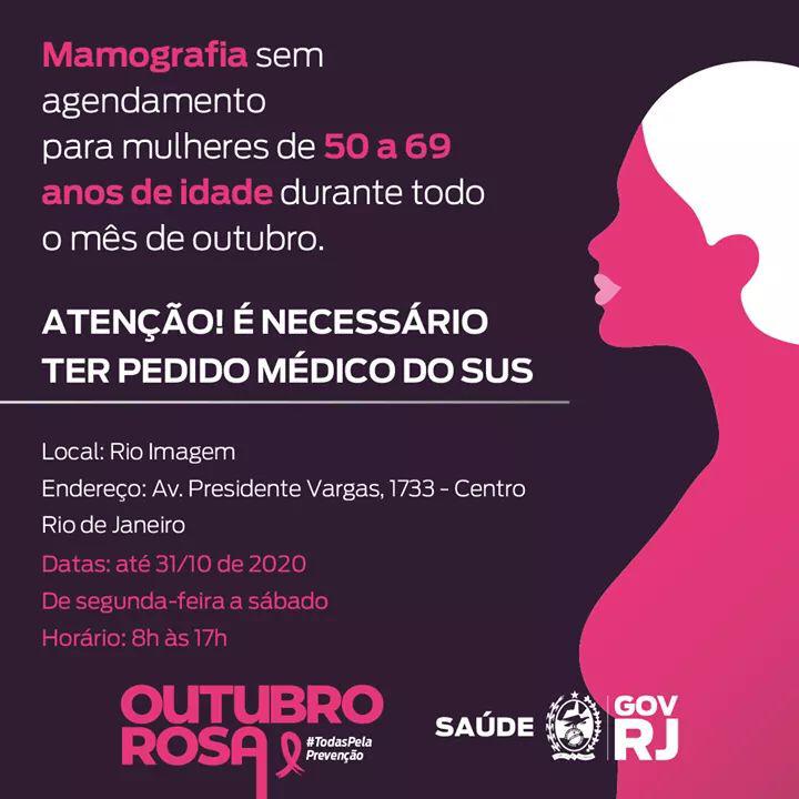 Mulheres de 50 a 69 anos podem fazer mamografia sem agendamento durante todo o mês de outubro
