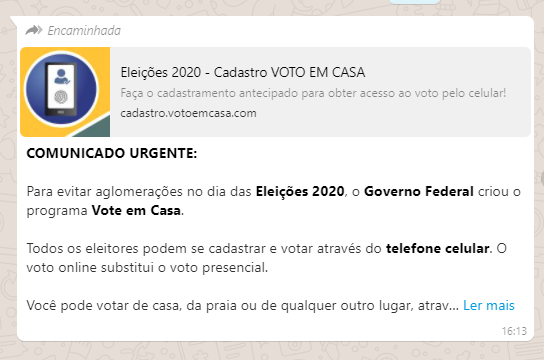 Governo Federal NÃO lançou aplicativo para eleitores votarem de casa