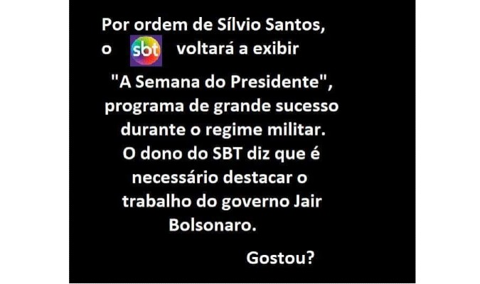 Não haverá o programa “A Semana do Presidente’ no SBT